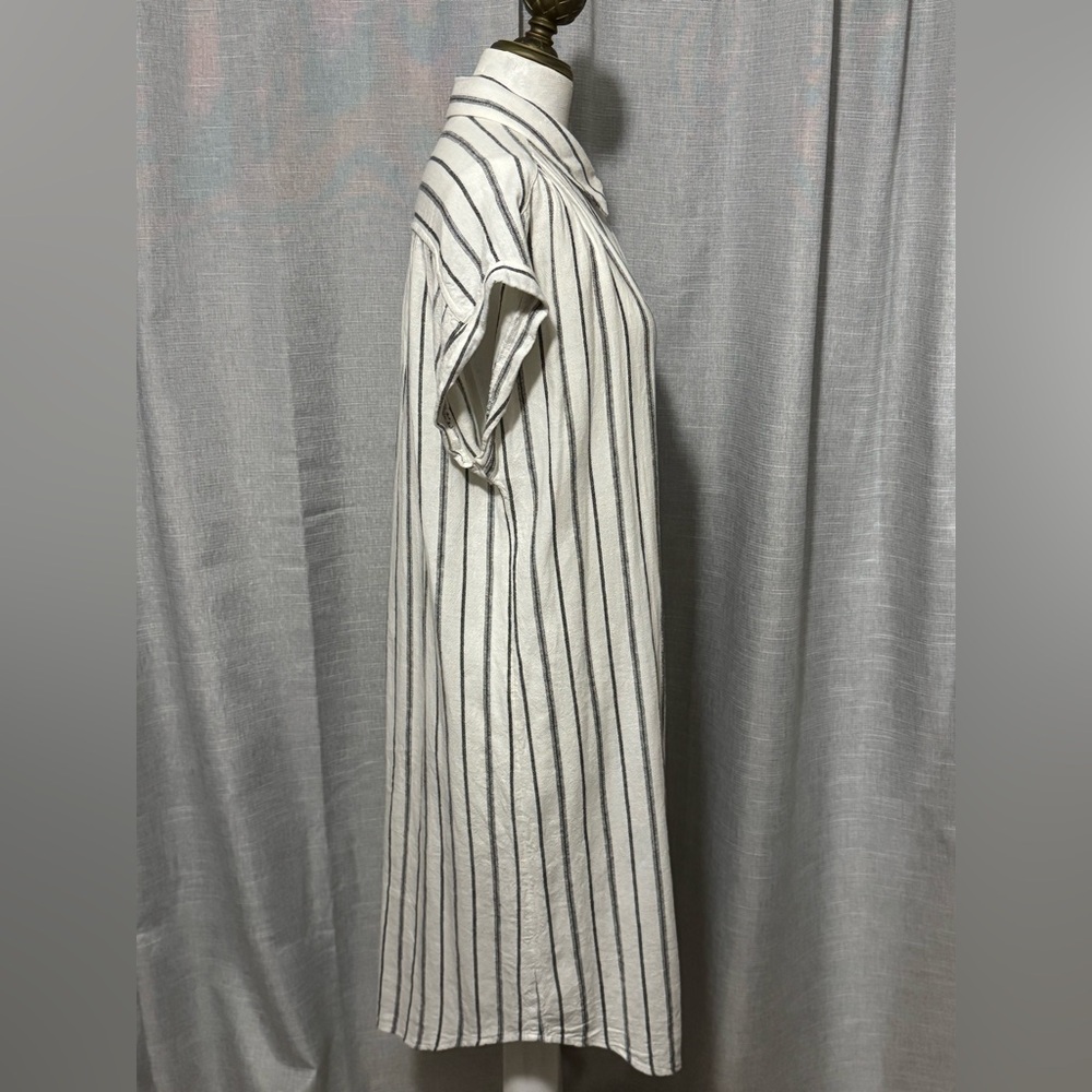 Old Navy-Sz L-Linen Button Front Dress-White & Black Stripes- - Picture 11 of 16